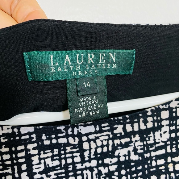 Lauren Ralph Lauren Womens A-Line Dress Size 14 Black White Printed Long Sleeve - Picture 7 of 8
